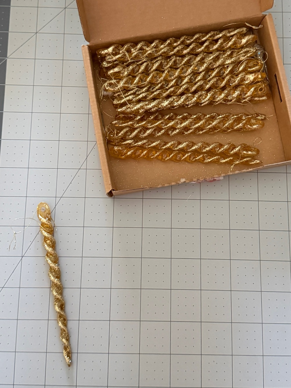 Complete Set of Gold Twist Icicle Holiday Tree Ornaments Shimmering
